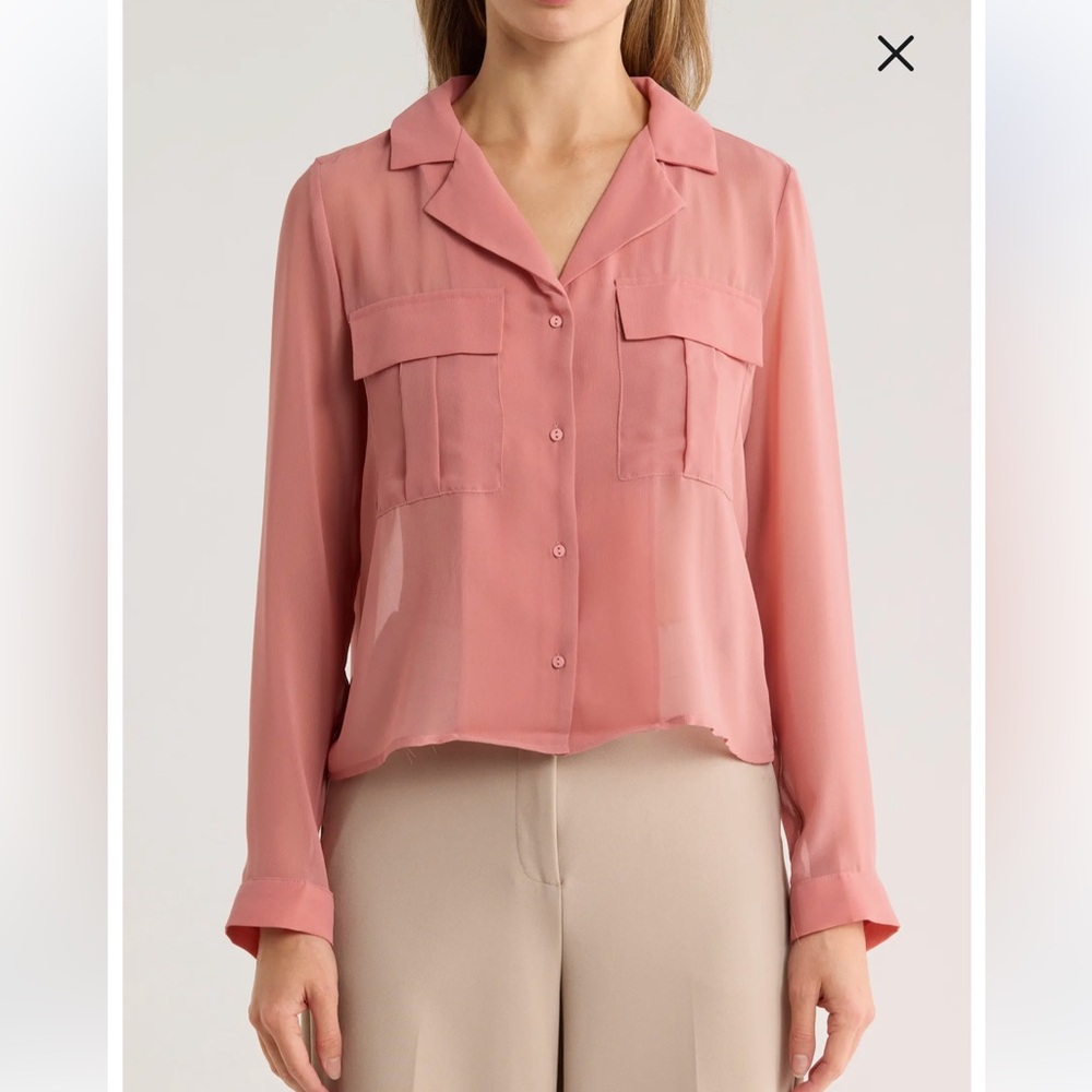 T TAHARI Peach / Rose Long Sleeve Crop Blouse
